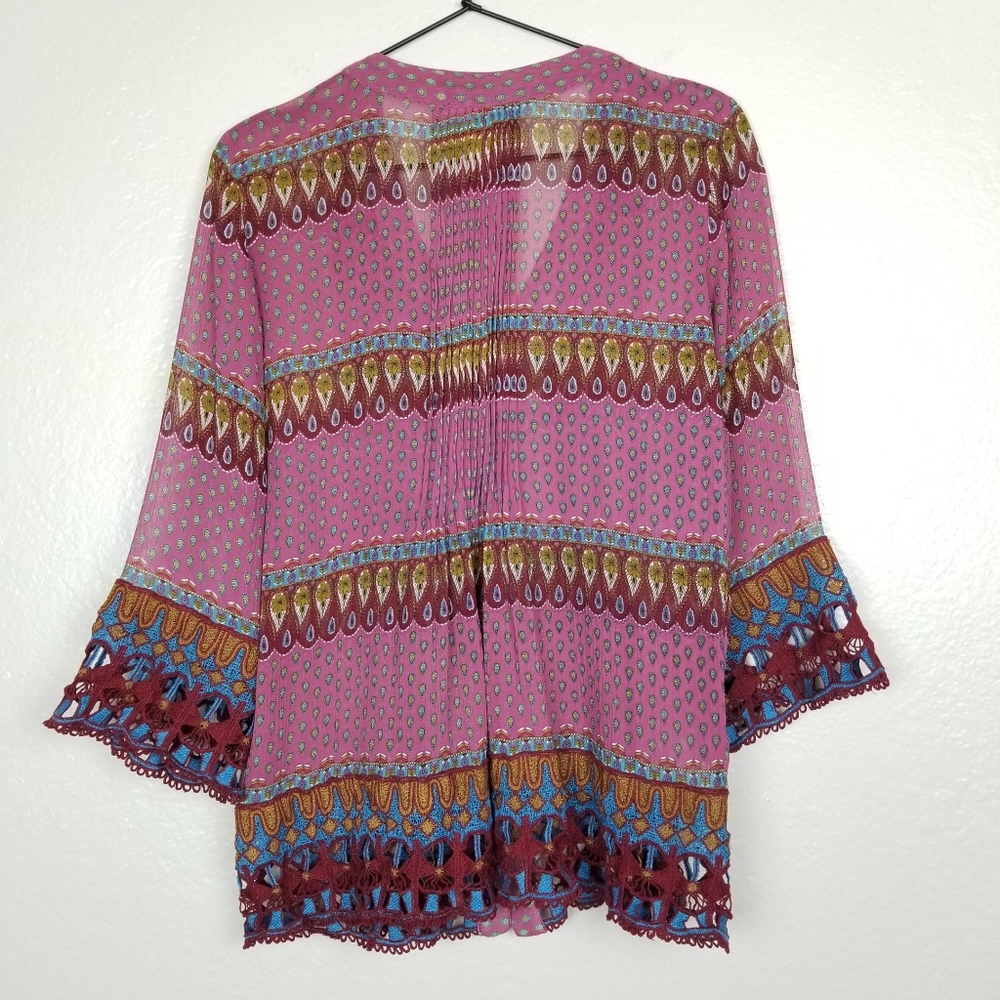 Sundance Silk & Lace Patterned Top Button-Up M - image 4